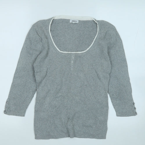 Papaya Womens Grey Round Neck  Cotton Pullover Jumper Size 16