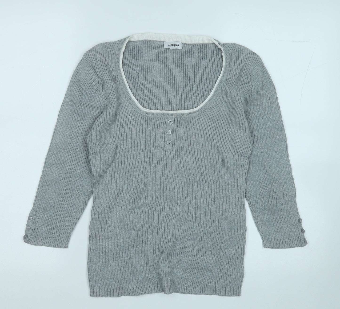 Papaya Womens Grey Round Neck  Cotton Pullover Jumper Size 16