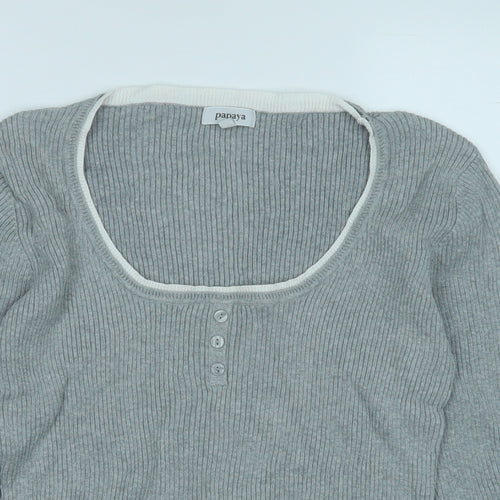 Papaya Womens Grey Round Neck  Cotton Pullover Jumper Size 16