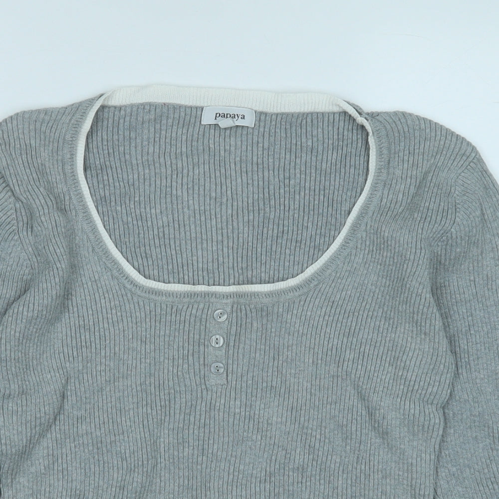 Papaya Womens Grey Round Neck  Cotton Pullover Jumper Size 16