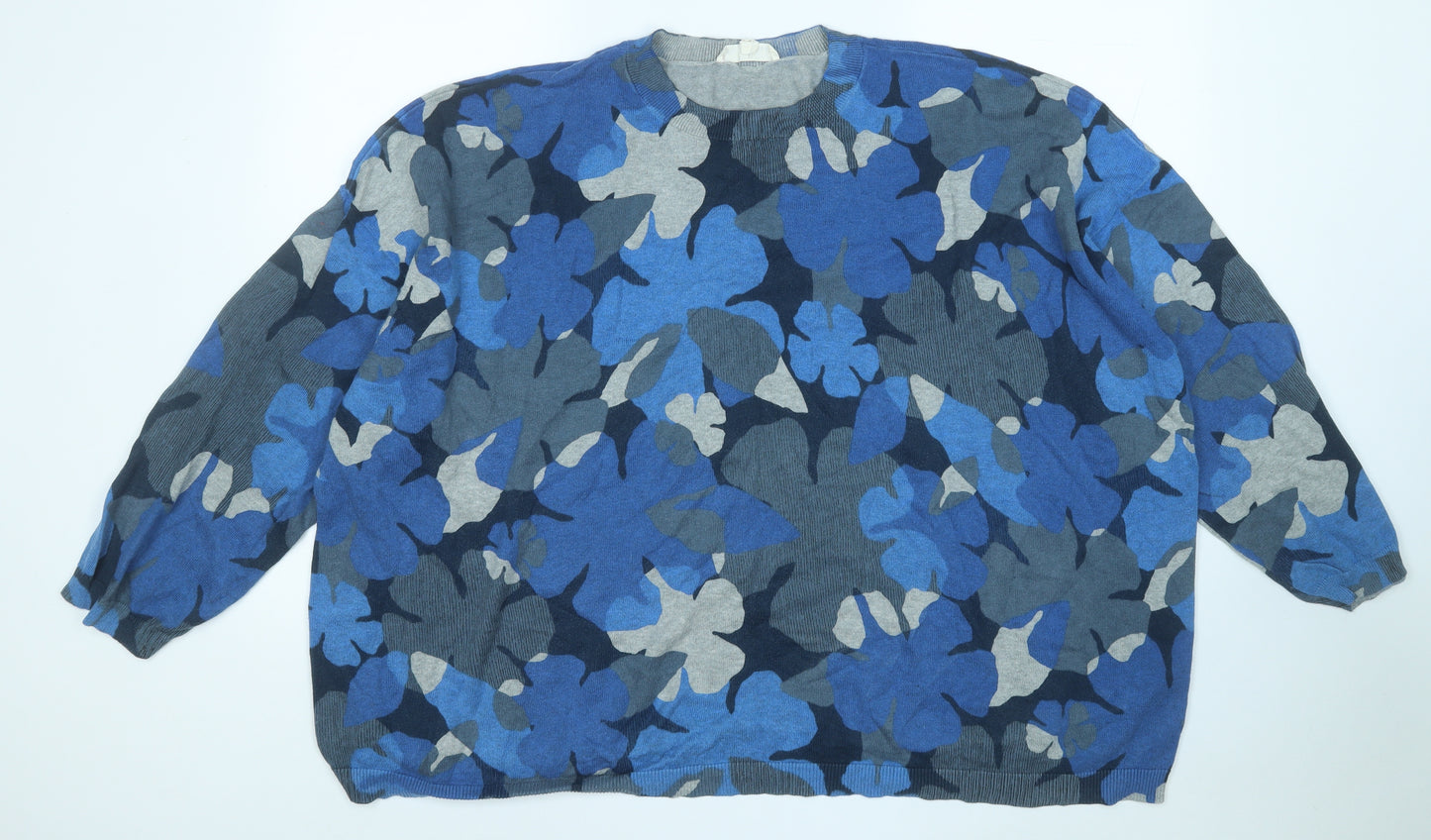 Seasalt Cornwall Womens Blue Round Neck Floral Cotton Pullover Jumper Size 26