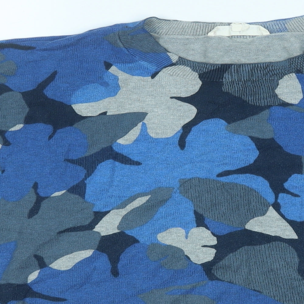 Seasalt Cornwall Womens Blue Round Neck Floral Cotton Pullover Jumper Size 26