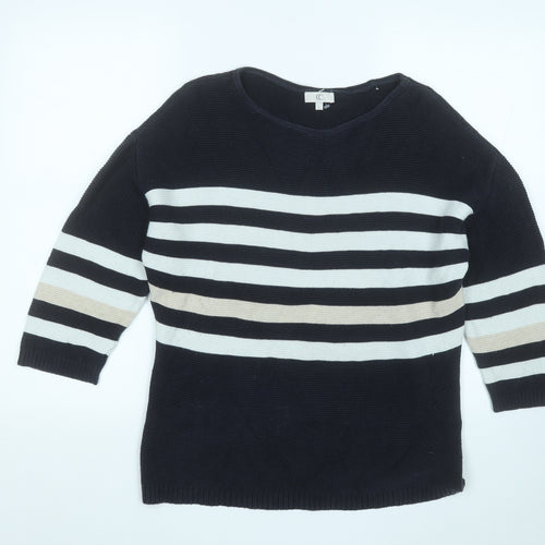CC Womens Blue Round Neck Striped Cotton Pullover Jumper Size L
