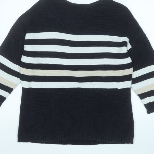 CC Womens Blue Round Neck Striped Cotton Pullover Jumper Size L
