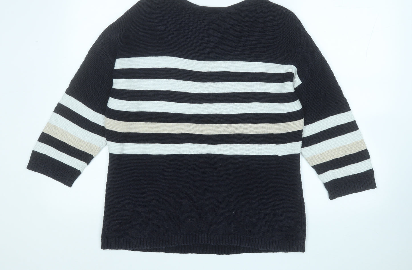 CC Womens Blue Round Neck Striped Cotton Pullover Jumper Size L