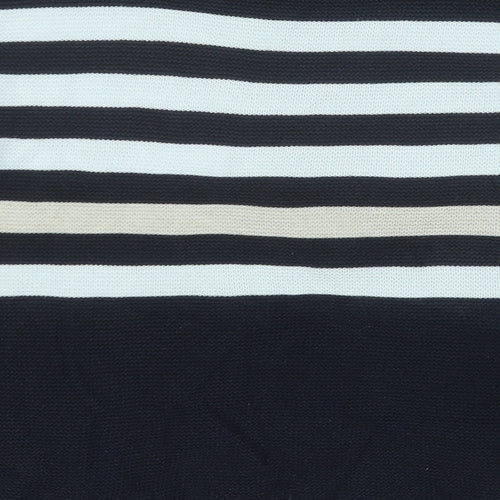 CC Womens Blue Round Neck Striped Cotton Pullover Jumper Size L