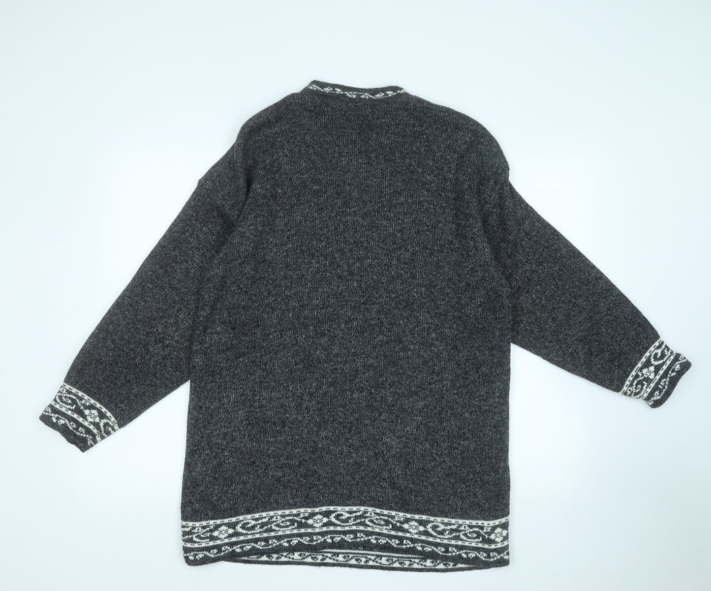 Cignal Womens Grey Round Neck Floral Acrylic Pullover Jumper Size L