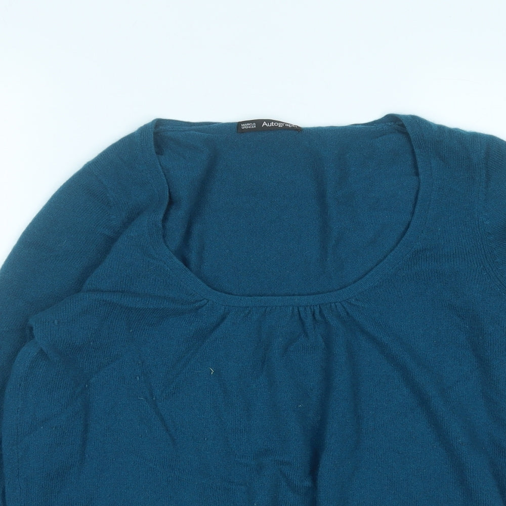 Marks and Spencer Womens Blue Round Neck  Cashmere Pullover Jumper Size 16