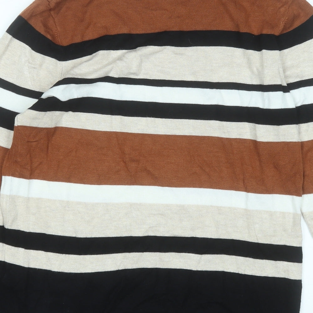 Wallis Womens Brown Round Neck Striped Viscose Pullover Jumper Size 10