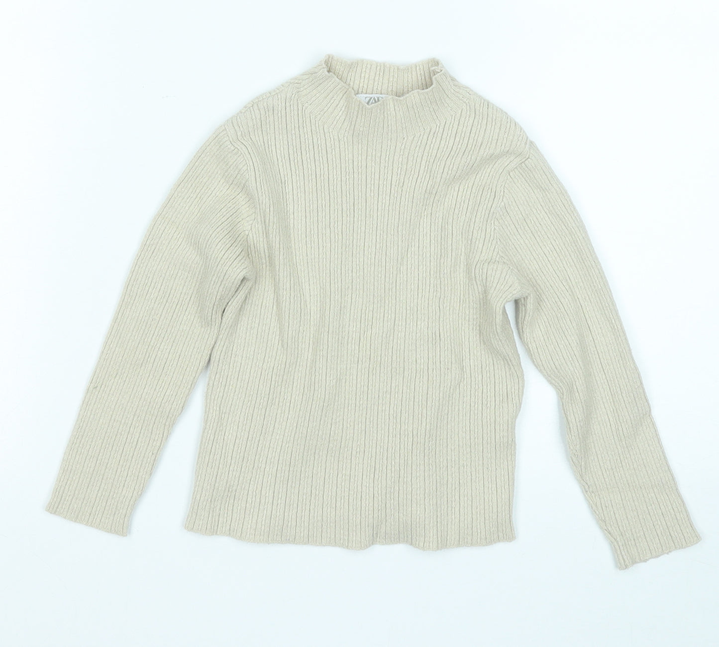 Zara Girls Beige Round Neck  Viscose Pullover Jumper Size 3-4 Years