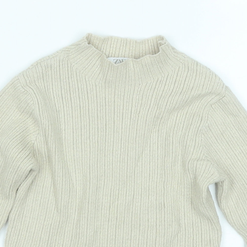 Zara Girls Beige Round Neck  Viscose Pullover Jumper Size 3-4 Years