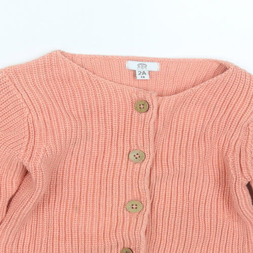 River Island Girls Pink Round Neck  Cotton Cardigan Jumper Size 2-3 Years