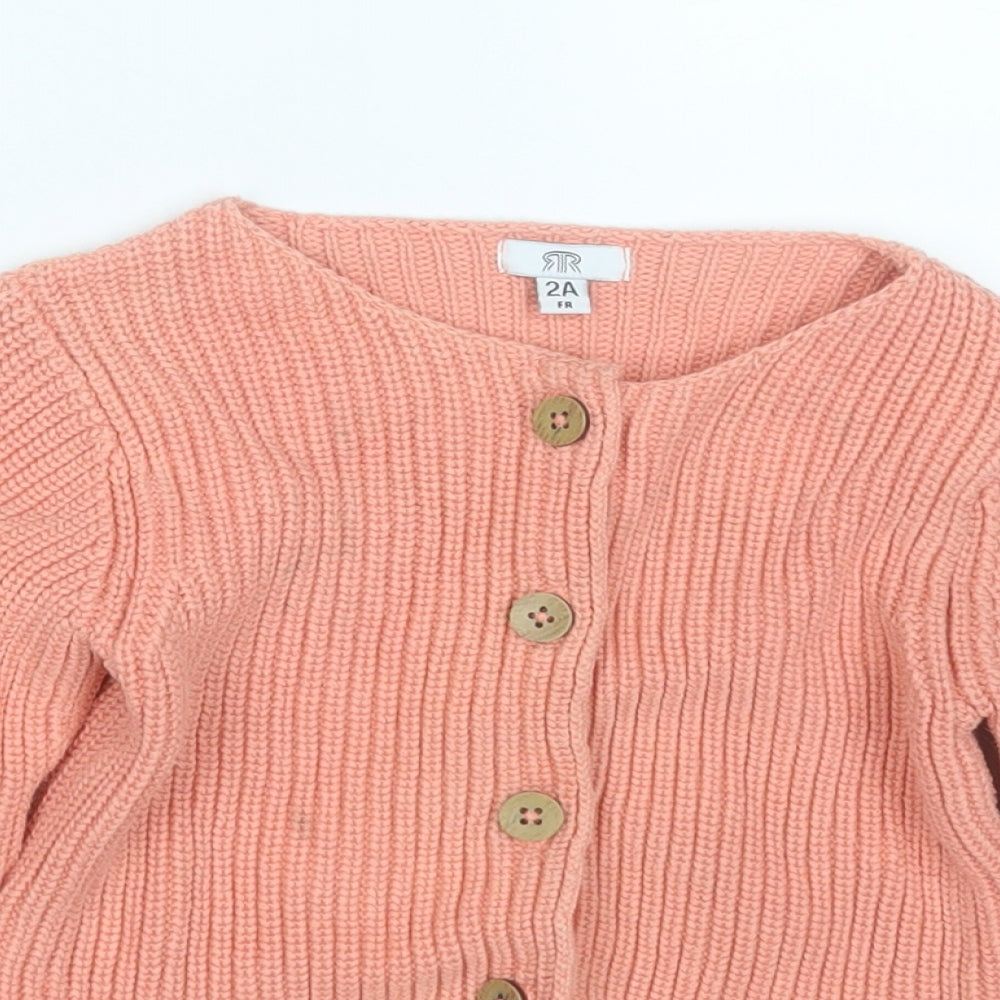 River Island Girls Pink Round Neck  Cotton Cardigan Jumper Size 2-3 Years
