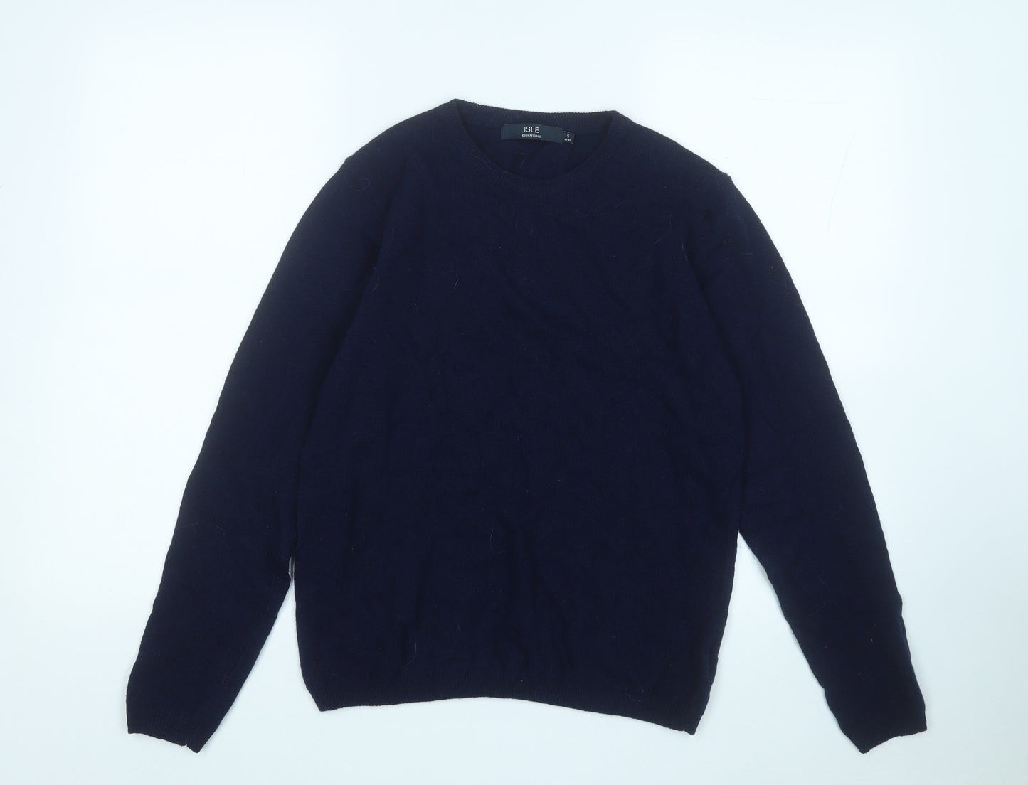 Isle Womens Blue Round Neck  Wool Pullover Jumper Size S