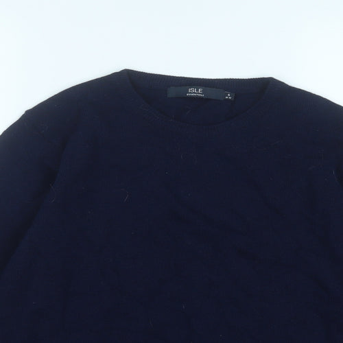 Isle Womens Blue Round Neck  Wool Pullover Jumper Size S