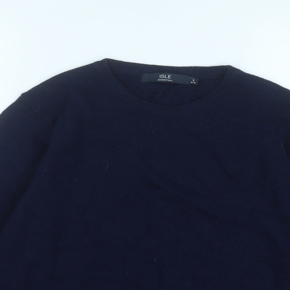 Isle Womens Blue Round Neck  Wool Pullover Jumper Size S