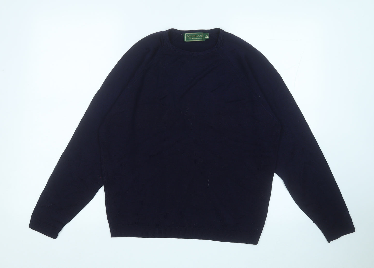 equorian Womens Blue Round Neck  Acrylic Pullover Jumper Size M