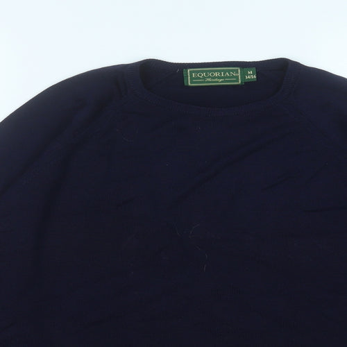 equorian Womens Blue Round Neck  Acrylic Pullover Jumper Size M