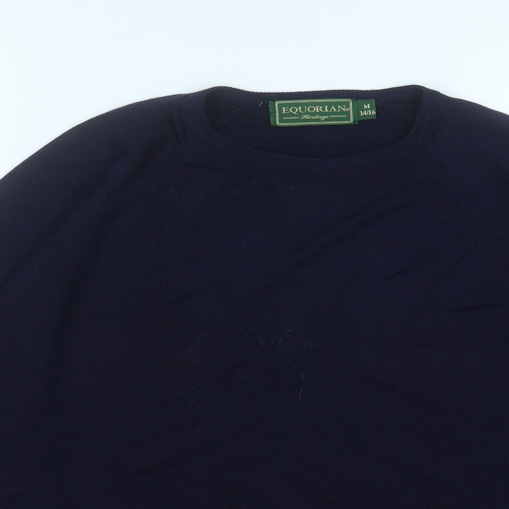 equorian Womens Blue Round Neck  Acrylic Pullover Jumper Size M