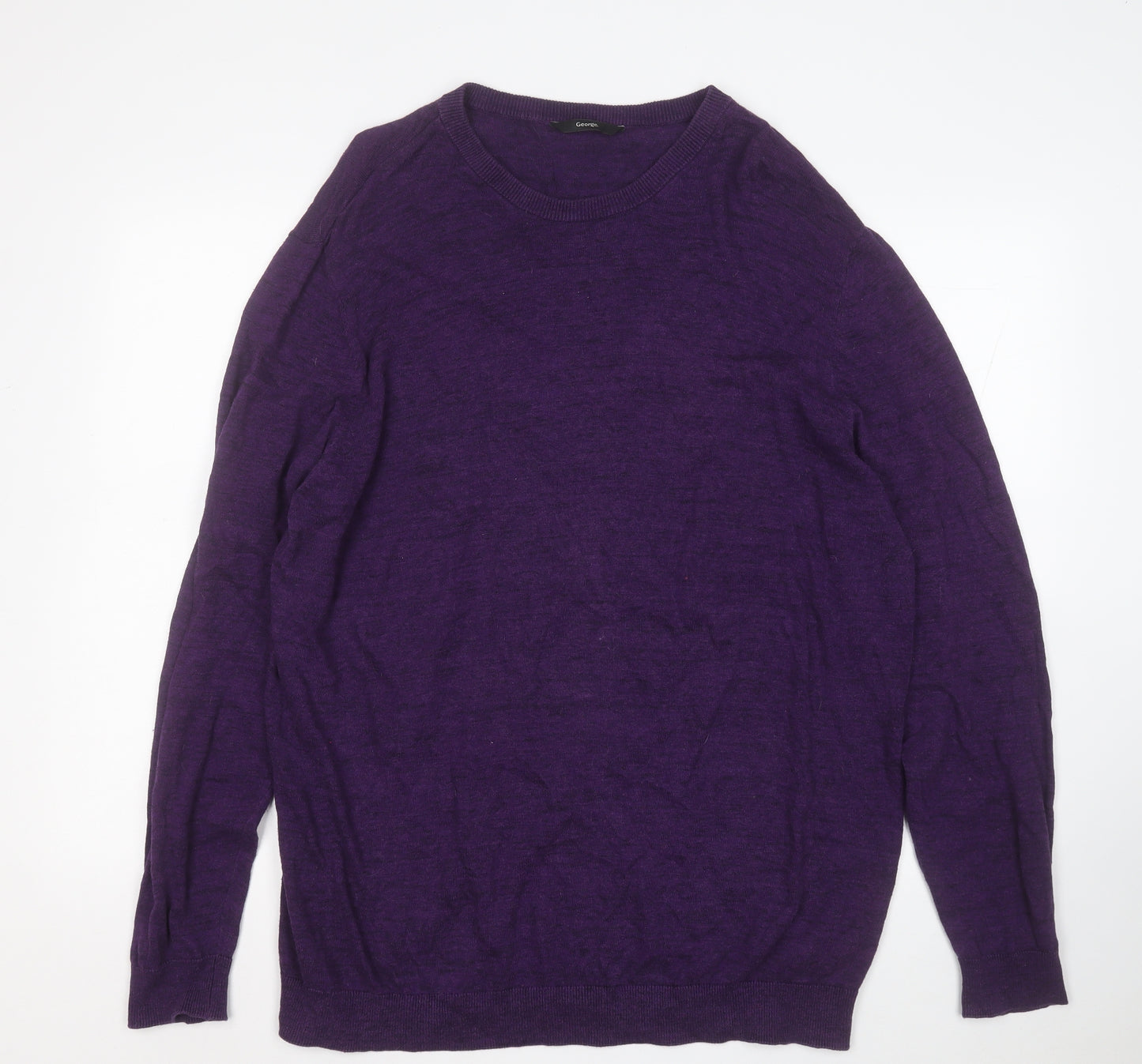 George Mens Purple Round Neck  Cotton Pullover Jumper Size 2XL