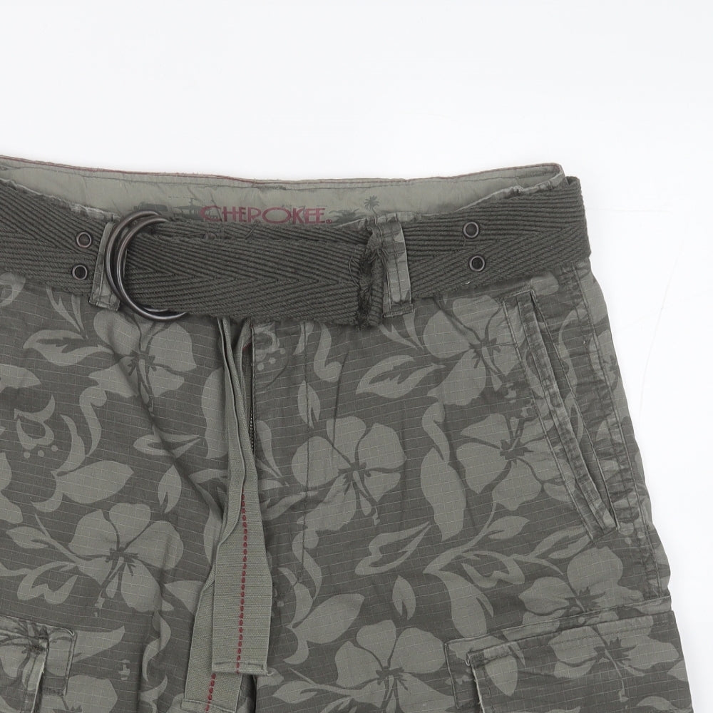 Cherokee Mens Green Floral Cotton Cargo Shorts Size 34 in  Regular