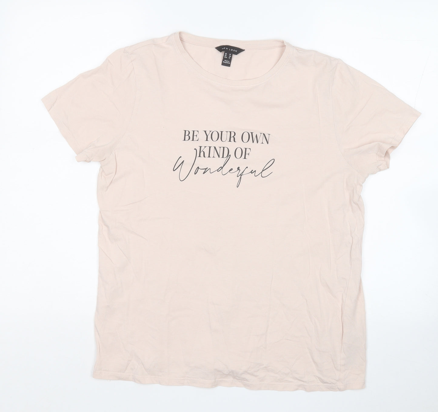 New Look Womens Beige  100% Cotton Basic T-Shirt Size 16 Round Neck - Be your own kind of wonderful