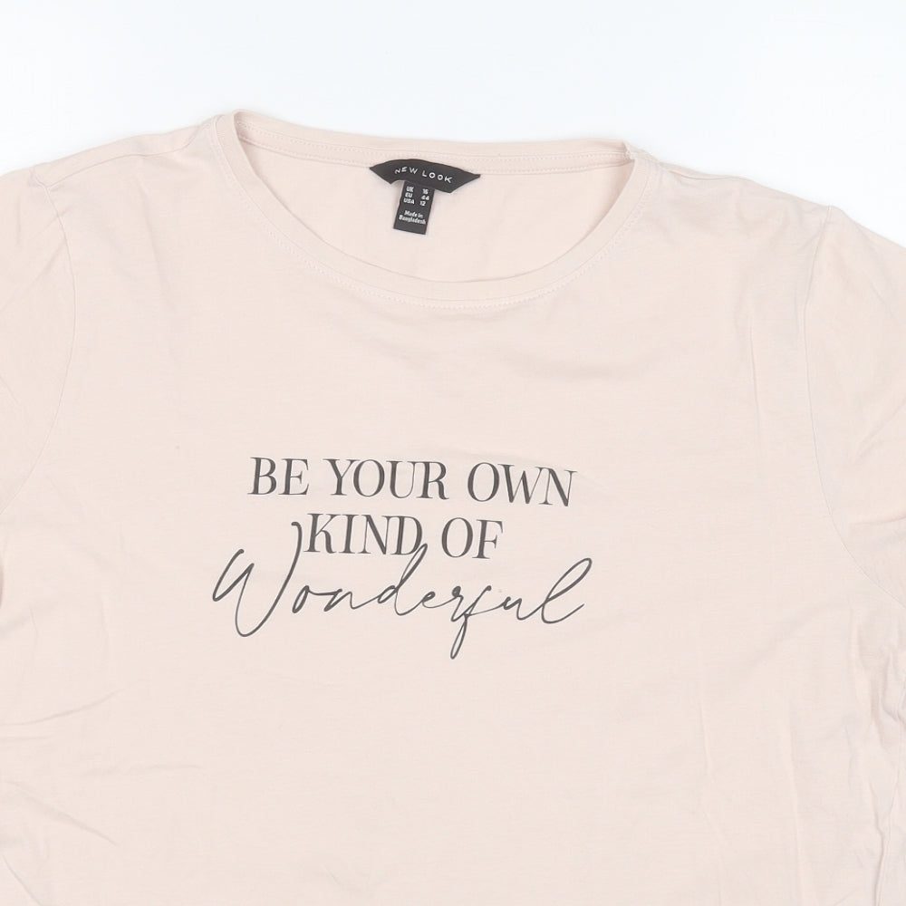 New Look Womens Beige  100% Cotton Basic T-Shirt Size 16 Round Neck - Be your own kind of wonderful