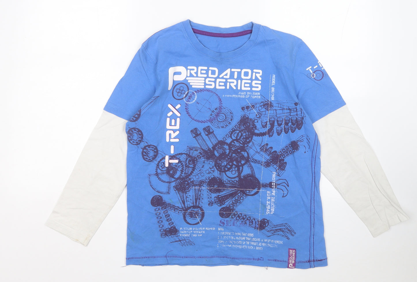 Dunnes Stores Mens Blue  Cotton  T-Shirt Size XS Round Neck  - T-Rex Predator Series