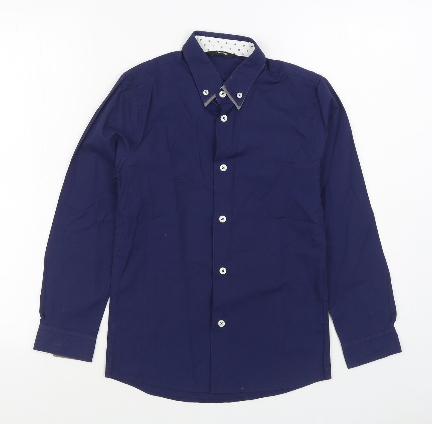 George Boys Blue  Polyester Basic Button-Up Size 9-10 Years Collared Button