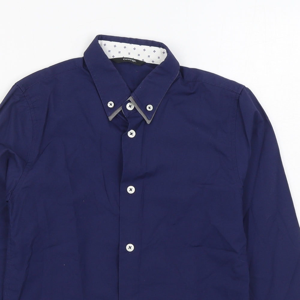 George Boys Blue  Polyester Basic Button-Up Size 9-10 Years Collared Button
