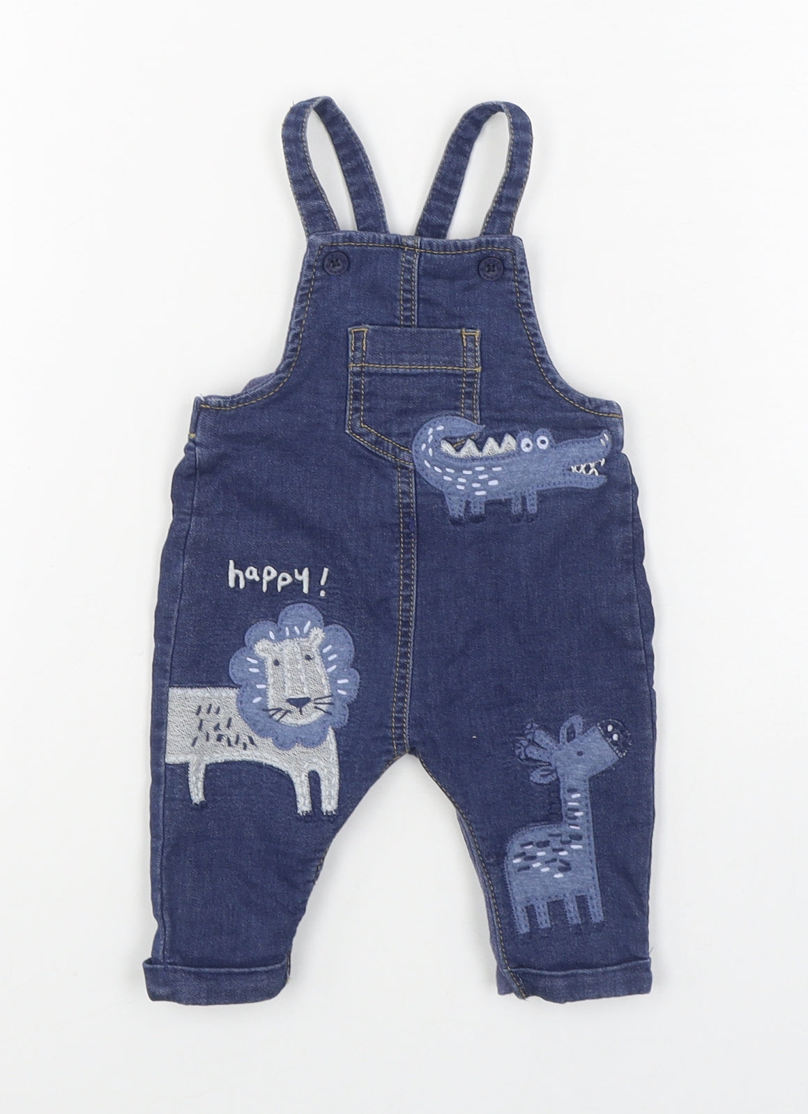 NEXT Boys Blue  Cotton Dungaree Outfit/Set Size 0-3 Months  Button
