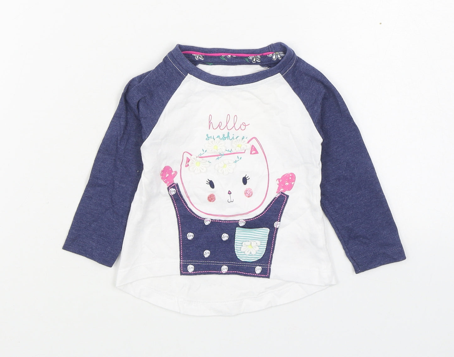 Dunnes Stores Girls White  Cotton Basic T-Shirt Size 6-9 Months Round Neck Pullover