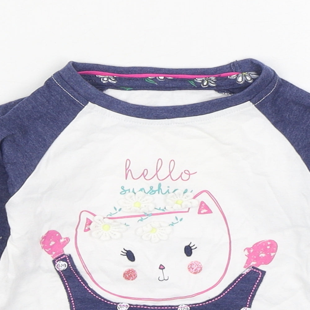 Dunnes Stores Girls White  Cotton Basic T-Shirt Size 6-9 Months Round Neck Pullover