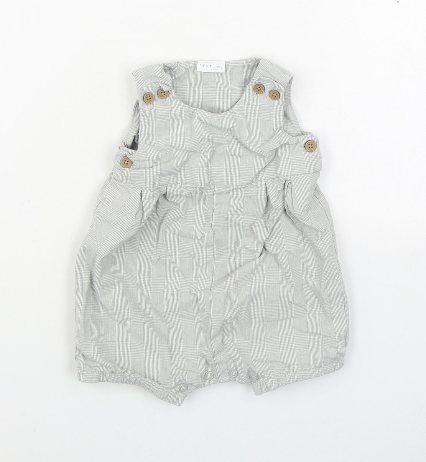 NEXT Boys Grey Plaid 100% Cotton Dungaree Outfit/Set Size 3-6 Months  Button