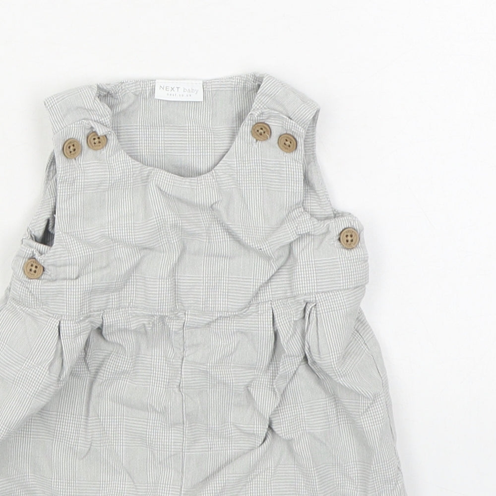 NEXT Boys Grey Plaid 100% Cotton Dungaree Outfit/Set Size 3-6 Months  Button