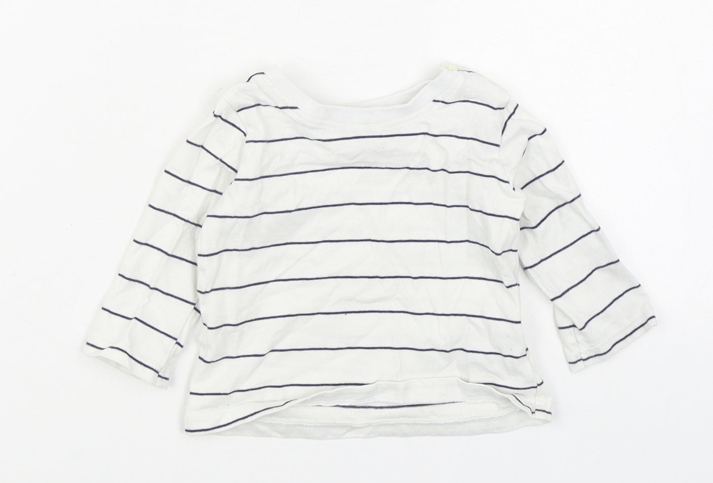 Matalan Boys White Striped 100% Cotton Basic T-Shirt Size 3-6 Months Round Neck Pullover