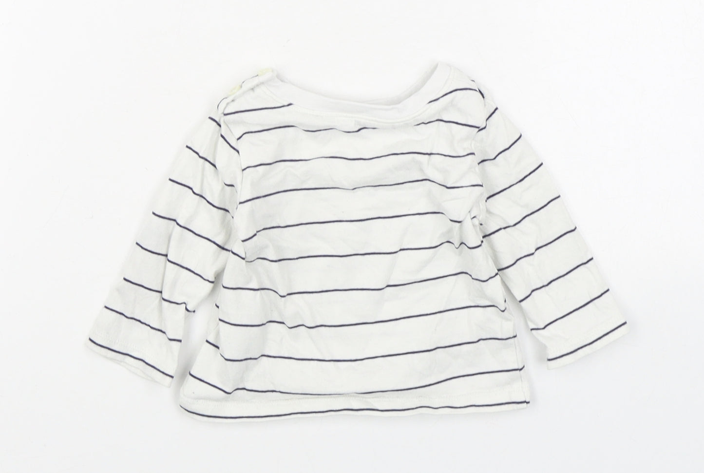 Matalan Boys White Striped 100% Cotton Basic T-Shirt Size 3-6 Months Round Neck Pullover
