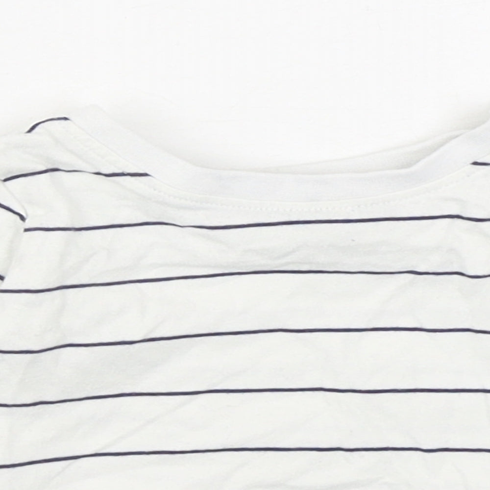 Matalan Boys White Striped 100% Cotton Basic T-Shirt Size 3-6 Months Round Neck Pullover