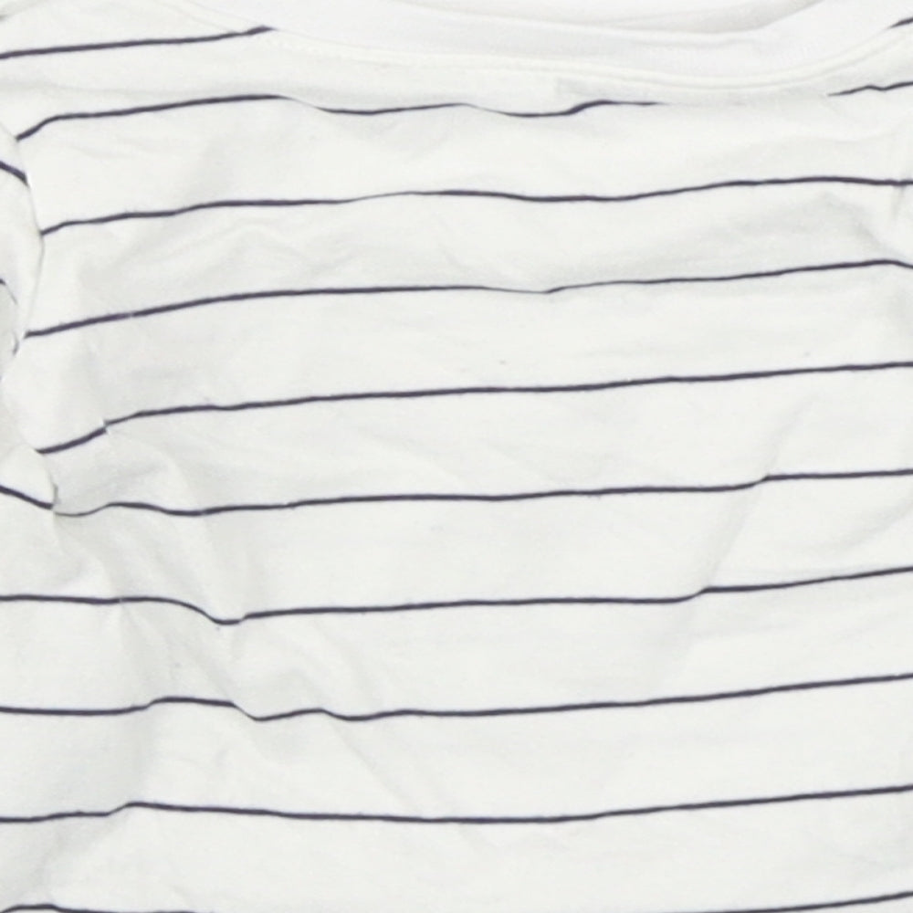 Matalan Boys White Striped 100% Cotton Basic T-Shirt Size 3-6 Months Round Neck Pullover
