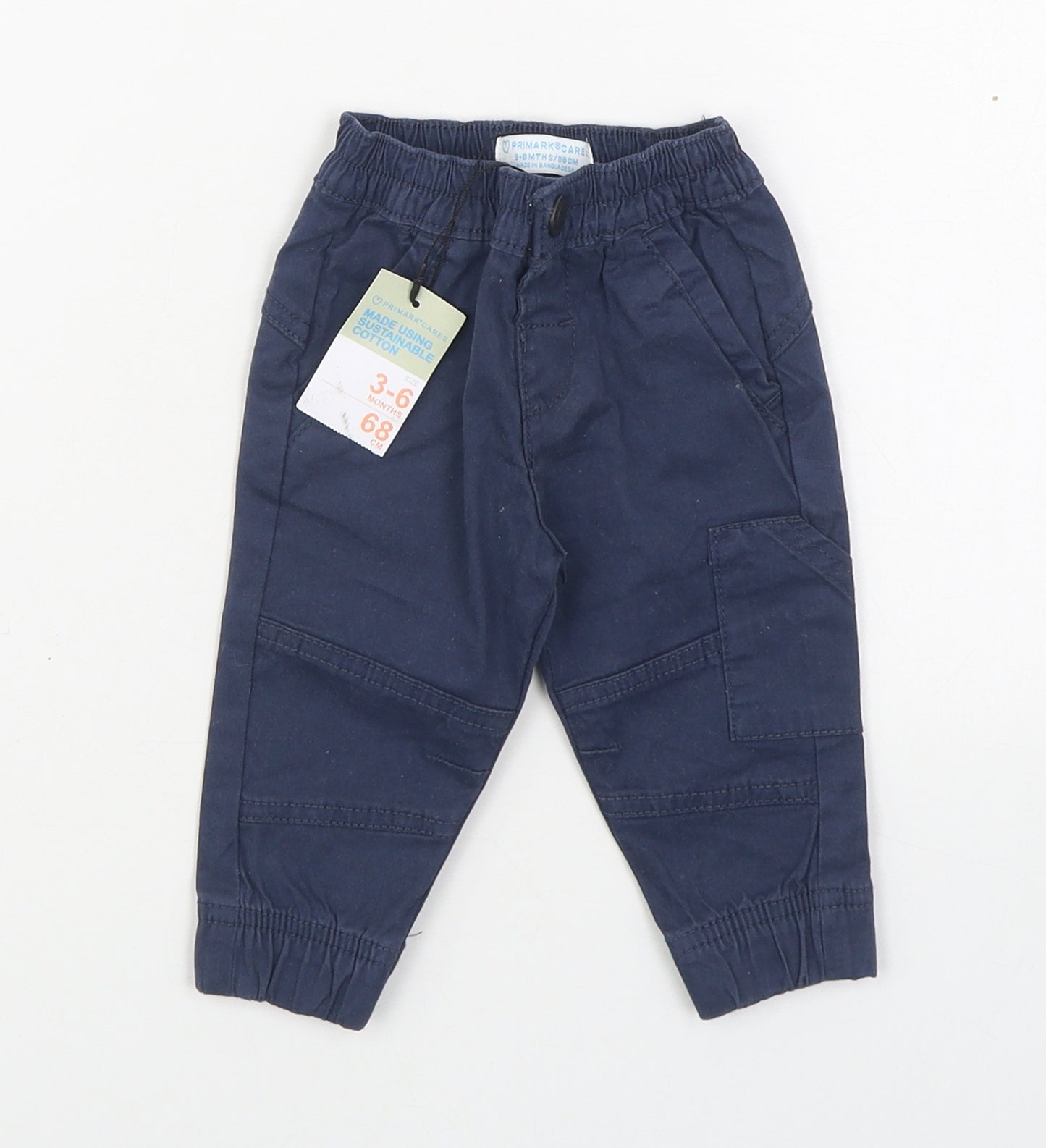 Primark Boys Blue  Cotton Track Pants Trousers Size 3-6 Months  Zip