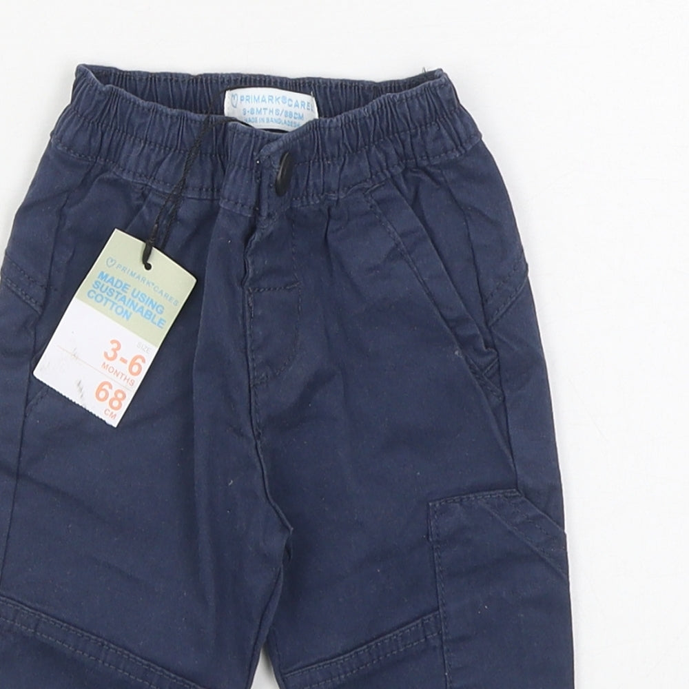 Primark Boys Blue  Cotton Track Pants Trousers Size 3-6 Months  Zip