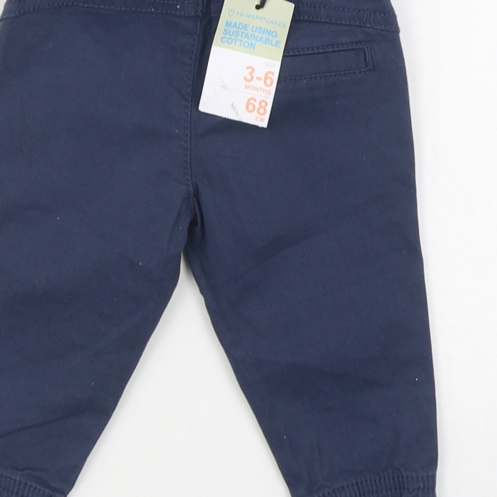 Primark Boys Blue  Cotton Track Pants Trousers Size 3-6 Months  Zip