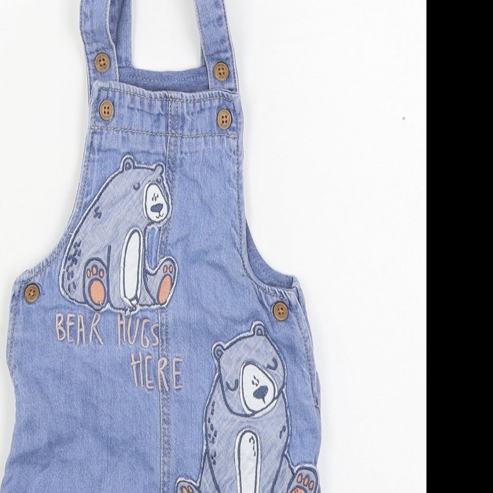 NEXT Boys Blue  Cotton Dungaree Outfit/Set Size 3-6 Months  Button