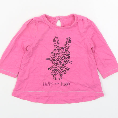 Dunnes Stores Girls Pink  100% Cotton Basic T-Shirt Size 3-6 Months Round Neck Pullover