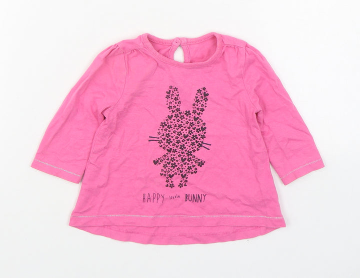 Dunnes Stores Girls Pink  100% Cotton Basic T-Shirt Size 3-6 Months Round Neck Pullover