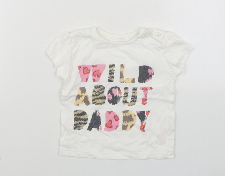 F&F Girls White  100% Cotton Basic T-Shirt Size 3-6 Months Round Neck Pullover