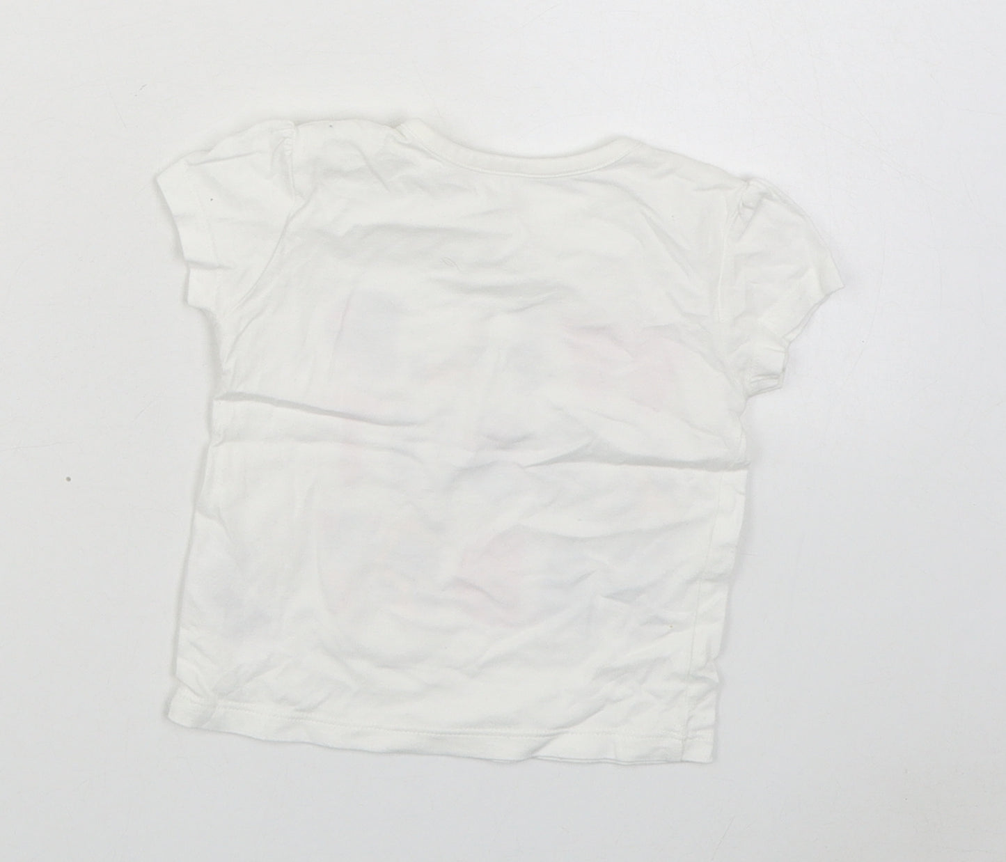 F&F Girls White  100% Cotton Basic T-Shirt Size 3-6 Months Round Neck Pullover