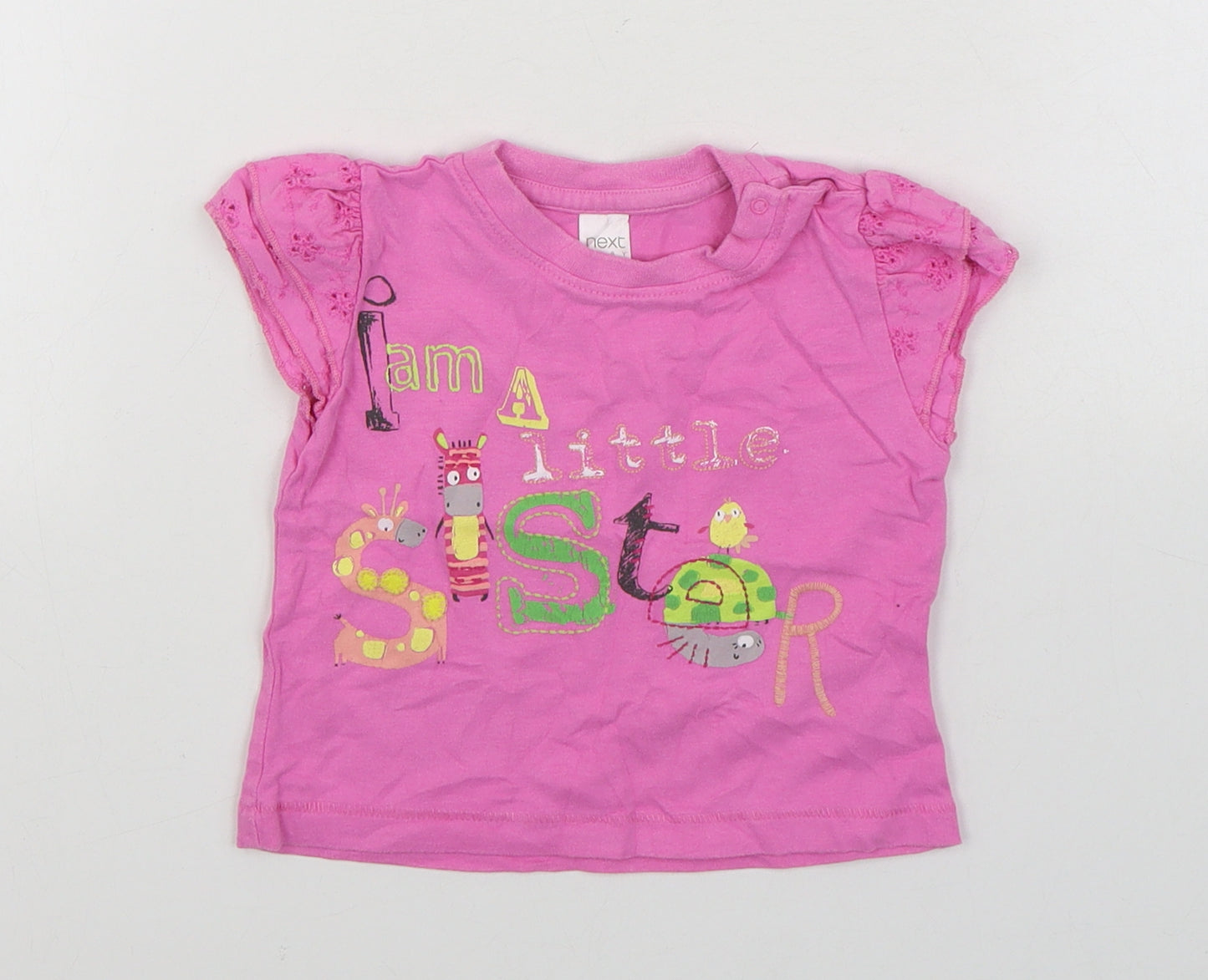 NEXT Girls Pink  100% Cotton Basic T-Shirt Size 6-9 Months Round Neck Pullover