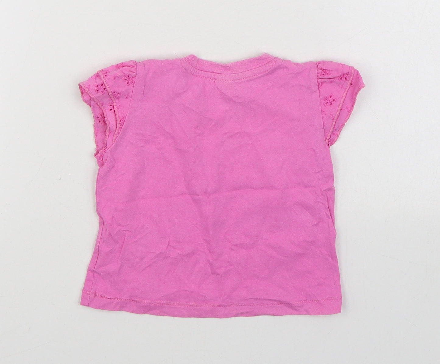 NEXT Girls Pink  100% Cotton Basic T-Shirt Size 6-9 Months Round Neck Pullover