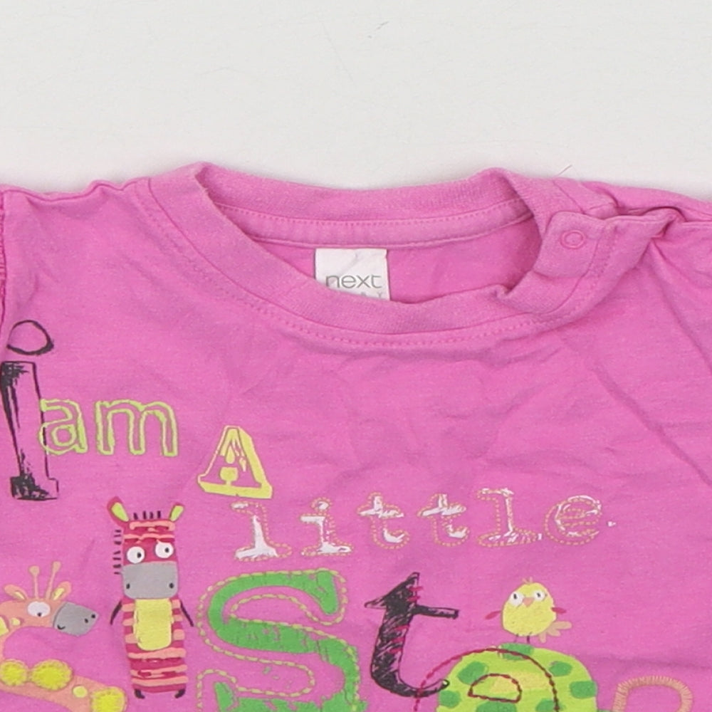 NEXT Girls Pink  100% Cotton Basic T-Shirt Size 6-9 Months Round Neck Pullover